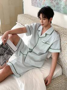 DAZY 男士条纹短袖衬衫短裤睡衣套装，夏季 - 彩色 - 查看 5