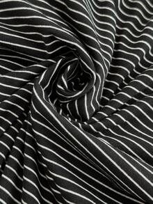 SHEIN PETITE CURVE Quần ống đứng dáng rộng kẻ sọc cỡ lớn, cạp chun co giãn, có dây rút - màu đen - Xem 7