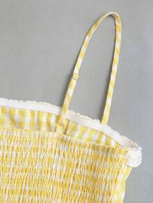 Sweetra Sweet & Alluring Series A-Line Contrast Lace Waist Cinching Spaghetti Strap Dress, Elegant French Style, Spring/Summer - Yellow - View 5