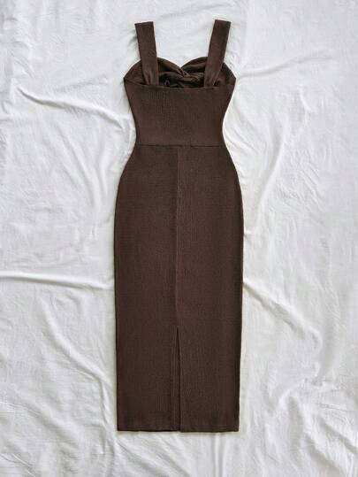 Soleia Women's Solid Color Twist Knot Elegant Midi Slip Dress ,Summer Dress