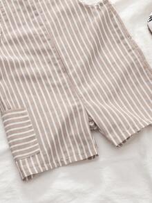 SHEIN Toddler Boys' Striped Casual Retro Minimalist Comfortable Versatile Bib Pants, Summer - Khaki - View 5