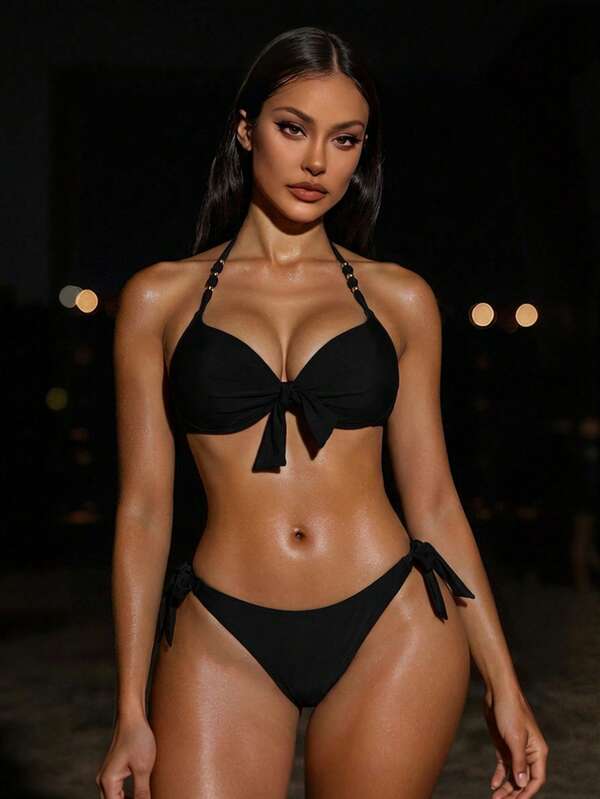 Oceva Push Up Bikini Set With Knot Detail And Wired Bra, Summer Beach