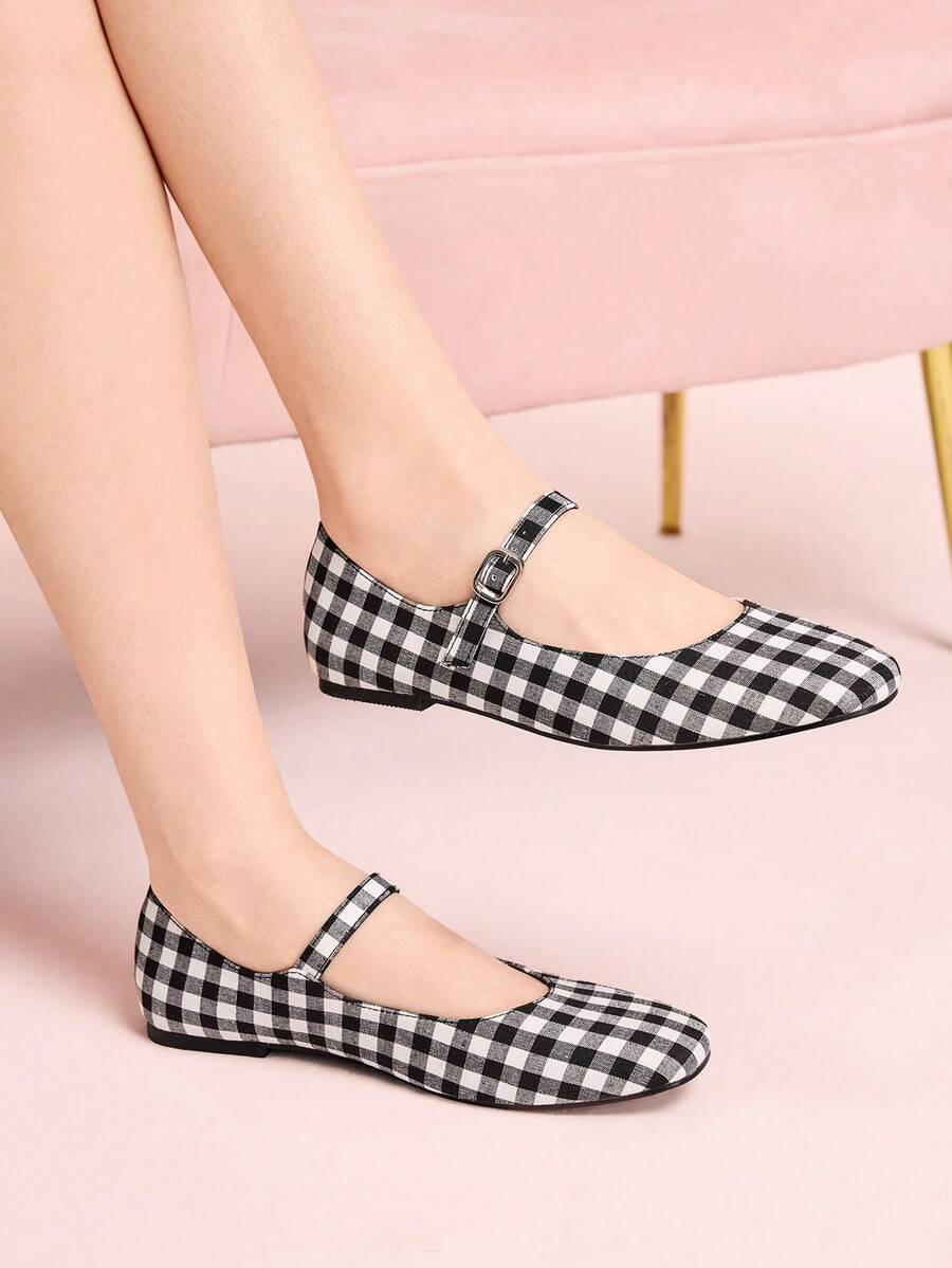 CUCCOO DOLLMOD Round Toe Comfortable Pink Bow Fashionable And Elegant Women's Flat Shoes Spring Shoes Spring Break Easter - Black two-color grid - View 1