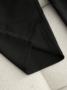 SHEIN PETITE Women's Button Waist Band Straight Loose Casual Dress Pants - Black - View 4