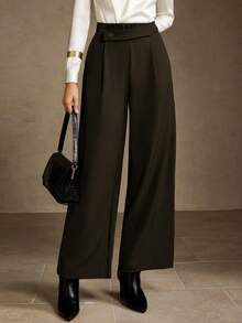 MOTF PREMIUM Quần ống rộng có túi chéo thanh lịch dành cho nữ - Cà phê nâu - Xem 3