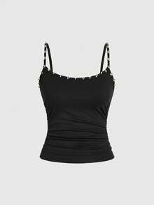 ROMWE Y2K Fashion Sexy Punk Rivet Decor Women Camisole - Black - View 1