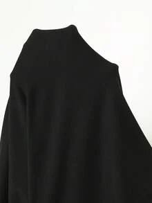 INAWLY Plus Size Black Fitted Crew Neck Long Sleeve Hollow Decor Knit Top - Black - View 8