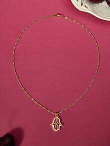 Glisma Eye Detail Hamsa Hand Charm Necklace - Yellow Gold - View 2