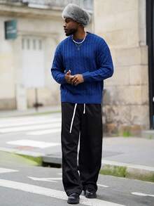 Heavens Edit 男士厚款休闲宽松直筒裤，适合秋季 - 黑色 - 查看 4