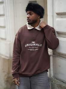 Heavens Edit 新款男士拼接羊羔绒领卫衣，时尚休闲，秋冬款 - 棕色 - 查看 3