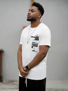 Heavens Edit 男士卡通人物与口号印花圆领短袖休闲 T 恤 - 白色 - 查看 3