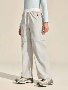 Exploreva Quần nữ dáng rộng, cạp chun, khóa kéo, thích hợp mặc ngoài trời. - Màu Xám nhạt - Xem 3