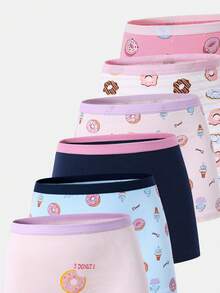SHEIN GraphicGems 6条装女童舒适柔软可爱彩色甜甜圈零食印花纯棉三角裤 - 彩色 - 查看 4