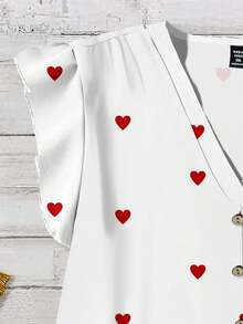 EMERY ROSE Áo sơ mi nữ in hình trái tim, kiểu dáng thường ngày, thích hợp cho mùa hè, ngày Valentine, quà tặng Valentine cho nữ, ngày lễ tình nhân. - Nhiều màu - Xem 5