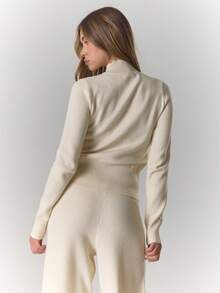 MUSERA 针织漏斗领混色拉链开衫，仅限冬季居家穿着，舒适保暖，适合工作、休闲、优雅等多种场合，尽显春季时尚魅力。 - 奶油色 - 查看 4