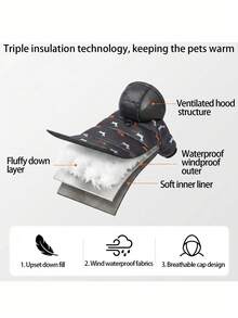 1pc Dog Print Pet Jacket, Suitable As A Gift For Pet Owners - Black - View 6