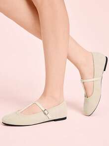 CUCCOO DOLLMOD French Mary Jane Shoes Women's Fashion Outer Wear Leopard Print T-Band Hollow Gentle Retro Low Vamp Slip-On Ballet Flat Beanie Shoes Commuter Shoes - Off-white - View 3