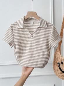 Áo thun ngắn tay cổ chữ V cho bé gái tuổi teen, áo polo lửng ôm dáng mùa hè, kiểu dáng thoải mái và vừa vặn. - Nhiều màu - Xem 6