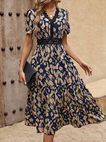 Breezaya Women's Patchwork Lace Printed Dress Maxi Women Outfit - Blue - View 6