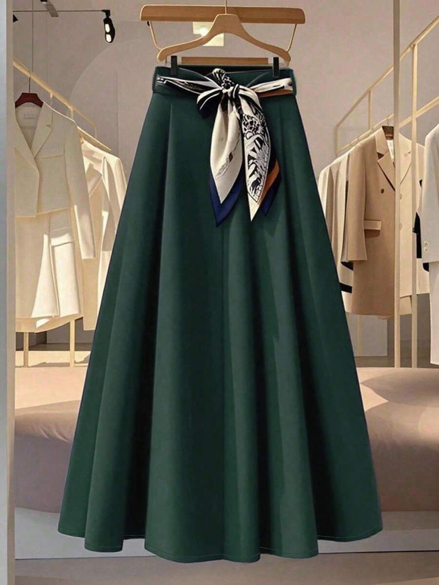 Franclia 新款时尚长款窄围巾腰带，高品质女士裙子 - 墨綠色 - 查看 1