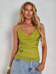 Glamine Women's Sexy Chiffon Embroidered Sequin Floral Camisole - Green - View 8