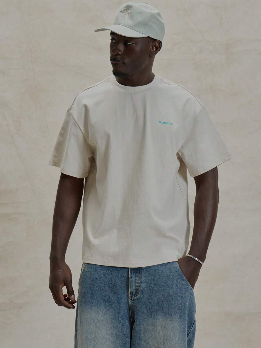 Musero 落肩短袖圆领大后背印花T恤，春夏必备单品 - 杏色 - 查看 1