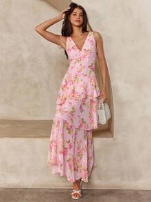 Enchnt Sexy Backless Deep V-Neck Sleeveless Bodycon Dress, Vacation Style - Pink - View 4