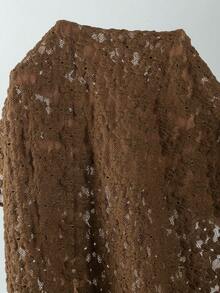 Swim Mod Bộ 3 món gồm áo bikini tam giác buộc dây cổ, quần bikini buộc dây bên hông và váy ngắn, chất liệu vải dệt hoa văn trơn, trang trí vỏ ngọc trai giả, viền bèo nhún, đồ bơi gợi cảm, bộ đồ hai mảnh móc len mùa xuân/hè, bộ đồ bơi hai mảnh móc len đi biển, bộ bikini móc len màu nâu, bộ đồ đi nghỉ mát cho nữ, bộ đồ đi biển cho nữ, bộ đồ phối hợp đi nghỉ mát cho nữ, bộ áo khoác ngoài bikini, bộ đồ che phủ đi biển. - màu nâu - Xem 4