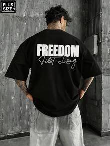 Manfinity LEGND Áo thun nam cỡ lớn, kiểu dáng thường ngày, in chữ, vai rớt, màu đen, thích hợp cho việc đi làm. - màu đen - Xem 1