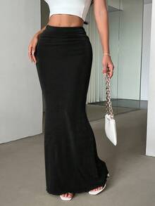 Firerie Chân váy nữ màu xanh lá cây thanh lịch, tối giản, cạp thấp, thích hợp cho kỳ nghỉ hè và những buổi hẹn hò. - màu đen - Xem 7