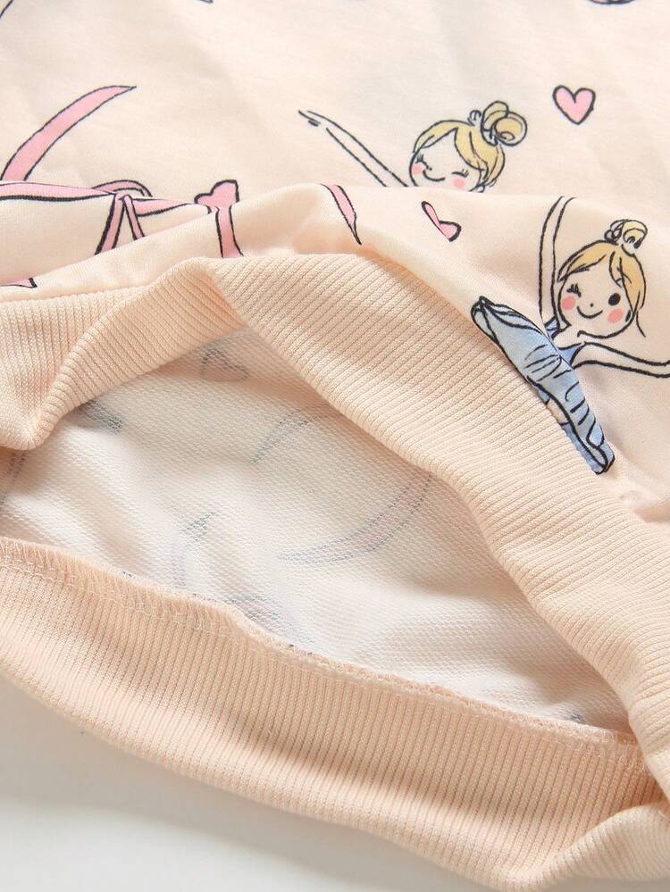 SHEIN Playful Pals 2pcs/Set Baby Girl Infant Casual Cute Everyday Versatile Ballet Girl Bow Pattern Knit Soft Baby Fabric Crew Neck Long Sleeve Sweatshirt Tee And Skinny Pants Purple Pants Set, Autumn/Winter Outfit - Blue - View 7