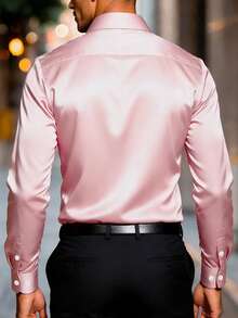 Manfinity Mode 男士商务休闲胸带设计斜纹长袖衬衫，商务衬衫，缎面男士衬衫，正装衬衫，男士婚礼衬衫，男士奢华衬衫，适合日常休闲、周末旅行、户外活动、探险旅行、轻松的工作环境或半正式场合，可作为男友/丈夫礼物、周年纪念/生日礼物、派对、夏季假期、婚礼以及春夏穿着。 - 粉色 - 查看 2
