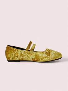 CUCCOO DOLLMOD Zapatos de ballet de ante amarillo con puntera redonda, estilo retro, para mujer, para primavera y otoño. Zapatos de baile de moda suave con suela plana y escote bajo para mujer. Zapatos de lunares Mary Jane para el Día de San Valentín - Amarillo - Ver 10