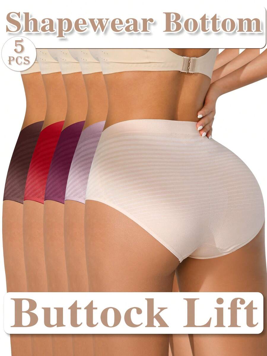 NudeFit Bragas cómodas y elásticas de cintura alta con rayas sin costuras y cobertura total - Multicolor - Ver 1