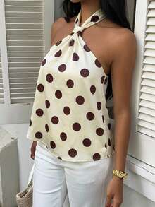 Muchica 女士波点印花时尚露背吊带背心，适合外出、街头穿搭、Y2K风格服装，波点上衣 - 彩色 - 查看 4