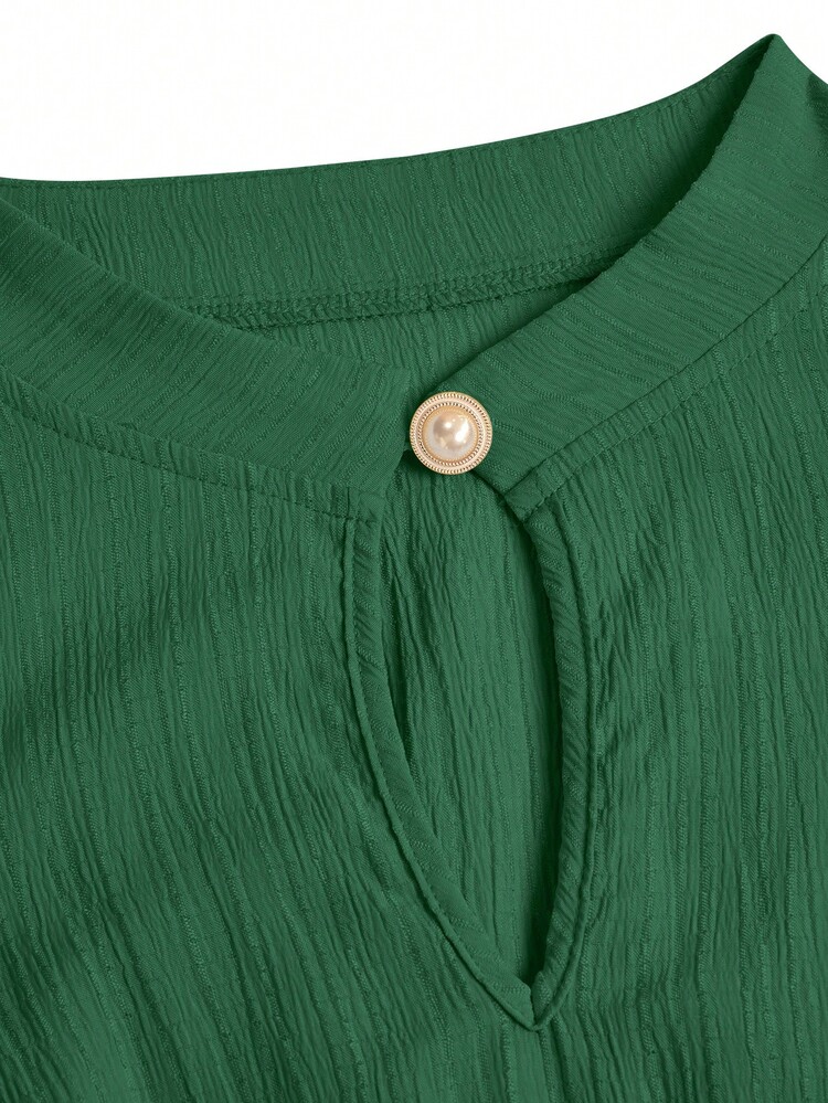 SOLERSUN 大码女式纯色圣诞绿宽松休闲立领前开衩水滴形纽扣高端设计长袖腰带修身A字长裙，优雅舒适，休闲时尚，通勤风格连衣裙，新款，适合日常穿着，新年、秋季、冬季、派对、约会、圣诞节等场合。雪花、雪人、姜饼人、驯鹿、拐杖糖图案。 - 墨綠色 - 查看 7