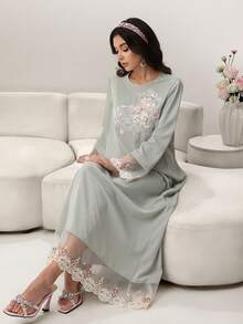 Yasmyna Vestido elegante com apliques em estilo árabe para mulheres - Verde - Ver 6