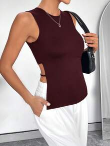 Siren Gaze Áo tank top nữ dáng ôm, hở lưng, màu trơn, thích hợp mặc mùa hè. - Màu Tím - Xem 3