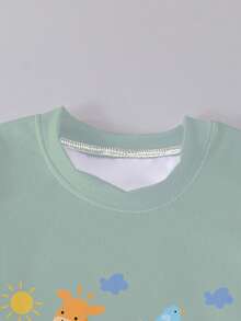 SHEIN Playful Pals 一套婴儿男童休闲卡通汽车动物印花T恤和短裤套装，短袖上衣印有车辆和动物图案，可爱日常玩耍装，春夏款 - 彩色 - 查看 4