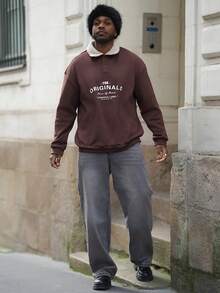 Heavens Edit 新款男士拼接羊羔绒领卫衣，时尚休闲，秋冬款 - 棕色 - 查看 4