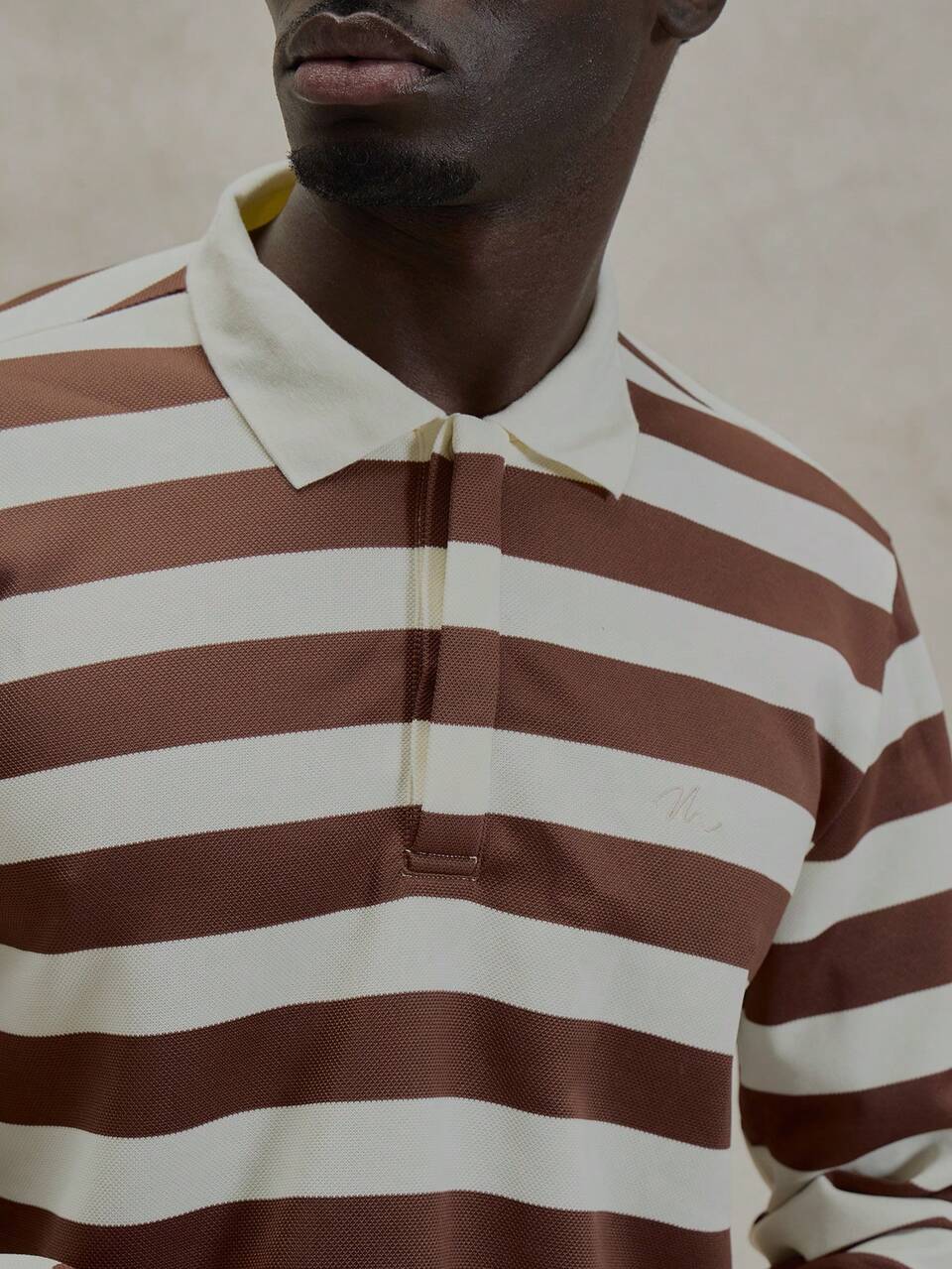 Long Sleeve Regular Fit Collared Contrast Panel Striped Polo Hidden Placket Top Spring Summer Essentials