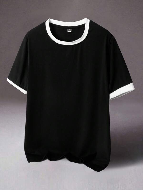 STYNVO 男士撞色边饰圆领短袖简约 T 恤，休闲日常穿着