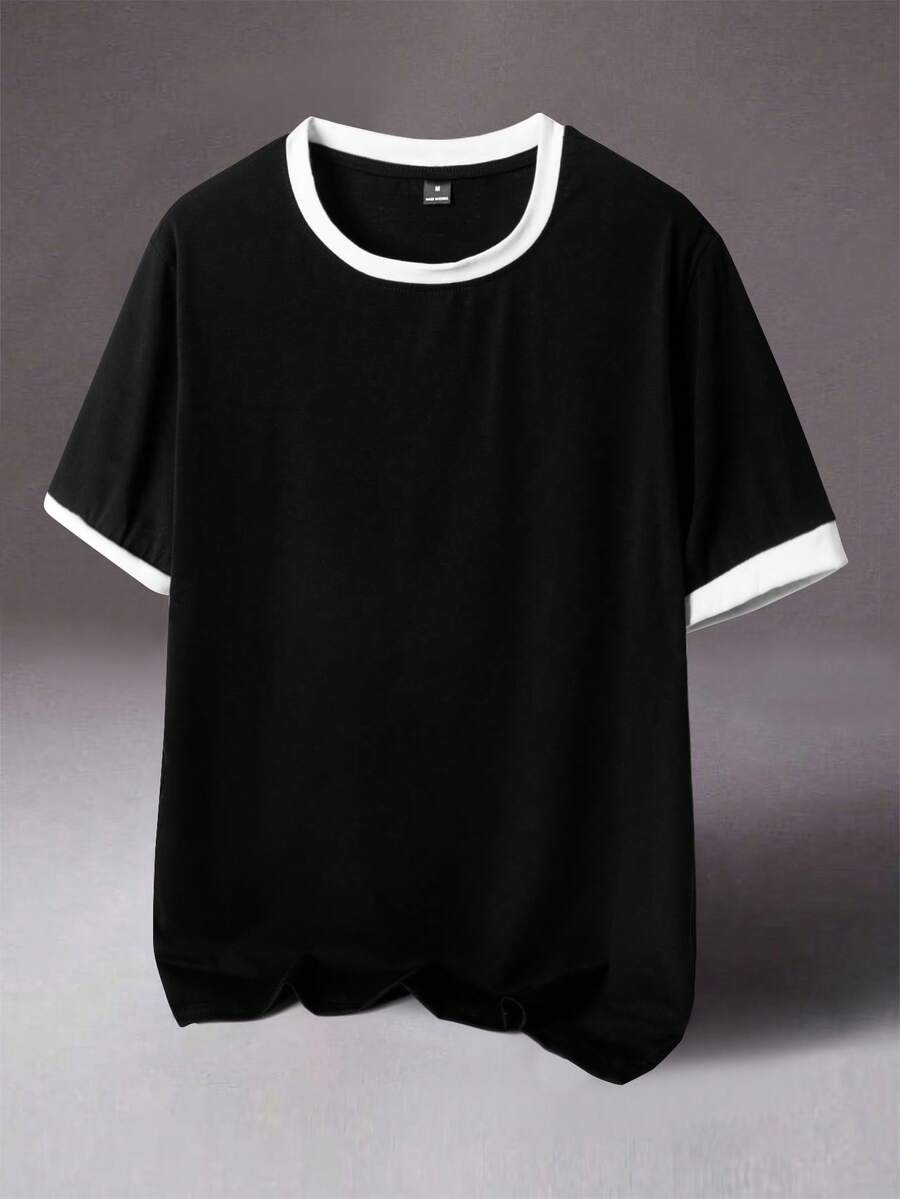 STYNVO 男士撞色边饰圆领短袖简约 T 恤，休闲日常穿着 - 彩色 - 查看 1