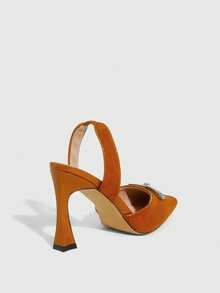 CUCCOO SZL Women's Caramel Pointed Toe Stiletto High Heels, Rhinestone Bow Tie Ankle Strap Faux Suede Pumps For Work And Party Valentine's Day - caramel color - View 4