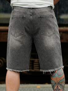 DAZY Distressed Washed Yellow-Grey Men's Denim Shorts, Summer - Dark Grey - View 2