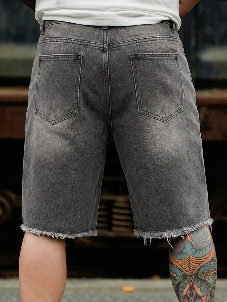 Distressed Washed Yellow-Grey Men's Denim Shorts, Summer