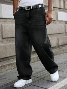 GALLERY FADE Quần jeans nam ống rộng, màu xám nhạt, kiểu dáng thường ngày. - màu đen - Xem 3