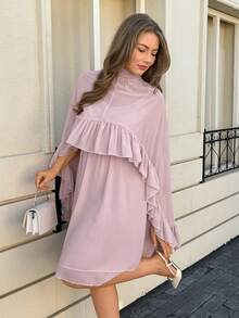 Lounesse 大码女式两件套连衣裙，时尚休闲粉色连衣裙 - 粉色 - 查看 3