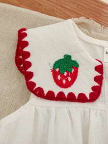 SHEIN 少女夏季休闲草莓刺绣无袖连衣裙 - 杏色 - 查看 12