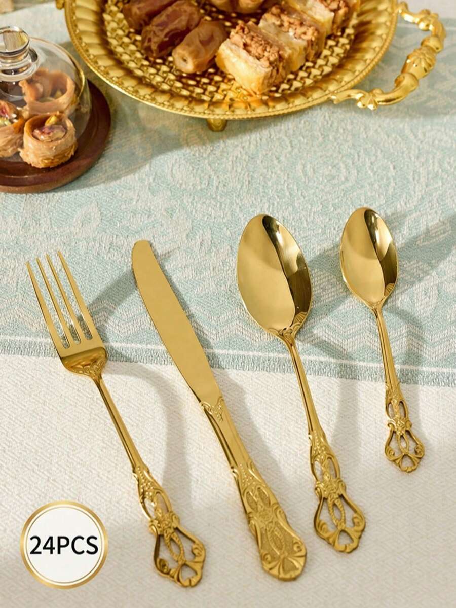 Cirelle 24-Piece Stainless Steel Flatware Set - Serving Cutlery For 6, Includes Knives Forks Spoons, Elegant Housewarming Gift - Multicolor - View 1